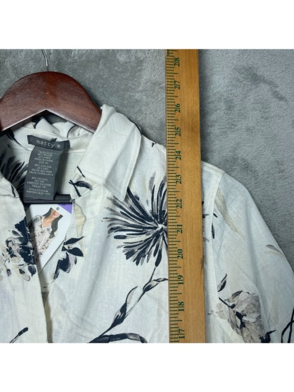 NWT Matty M Women's XS Linen Blend Floral Button-Down Shirt 3/4 Sleeve G2240 - Picture 5 of 11